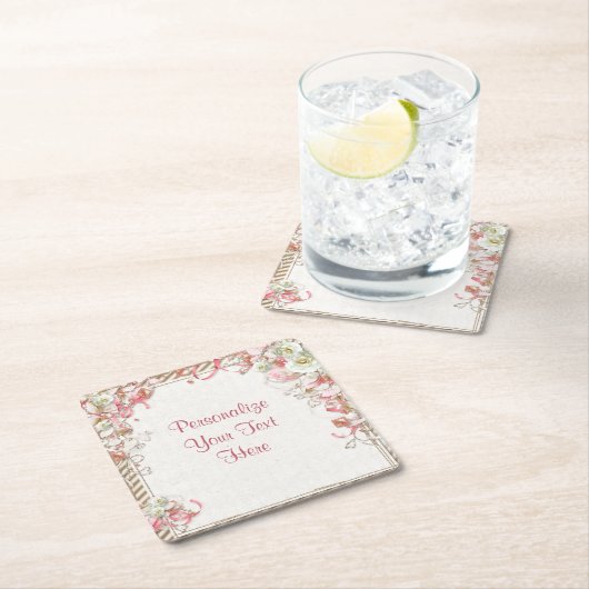 エレガントでロマンチックな花園の花の天蓋 スクエアペーパーコースター (インサイチュ)