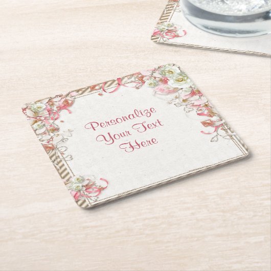 エレガントでロマンチックな花園の花の天蓋 スクエアペーパーコースター (アングル)