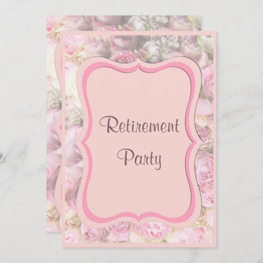 エレガントでロマンチックな花束の退職祝い 招待状 (正面/裏面)
