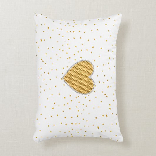 エレガントでロマンチックな金ゴールドのハートのフェイクなグリッターの点 アクセントクッション (正面(垂直))