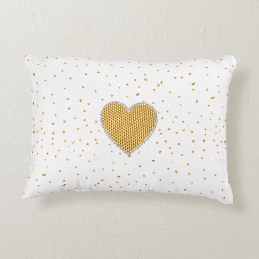エレガントでロマンチックな金ゴールドのハートのフェイクなグリッターの点 アクセントクッション (裏面)