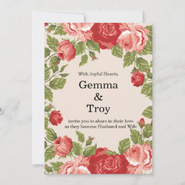 エレガントでロマンチック、赤いバラのウェディング 招待状