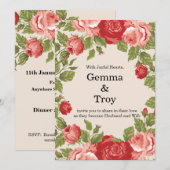 エレガントでロマンチック、赤いバラのウェディング 招待状 (正面/裏面)