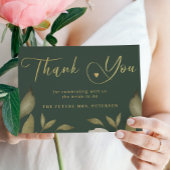エレガントで上品なゴールドグリーンのブライダルシャワー サンキューカード