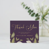 エレガントで上品なゴールドパープルのブライダルシャワー サンキューカード (スタンド正面)