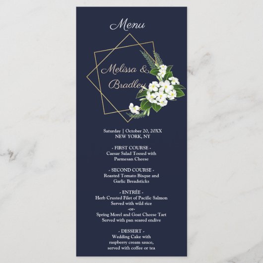 エレガントで上品なネイビージオメトリックウェディングメニュー プログラム (正面)