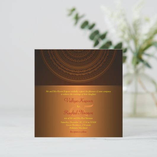 エレガントで上品なパターンインディアンの結婚式招待状 招待状 (スタンド正面)