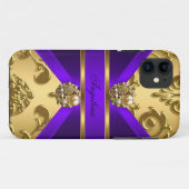 エレガントで上品な紫色の金ゴールドのダマスク織の宝石 Case-Mate iPhoneケース (裏面(横))