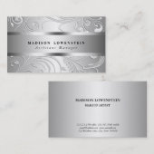 エレガントで上品な銀製の華麗さの華美なパターン 名刺 (正面/裏面)