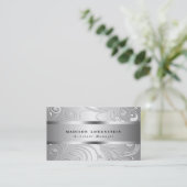 エレガントで上品な銀製の華麗さの華美なパターン 名刺 (スタンド正面)