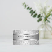 エレガントで上品な銀製の華麗さの華美なパターン 名刺 (スタンド正面)