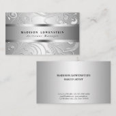 エレガントで上品な銀製の華麗さの華美なパターン 名刺 (正面/裏面)