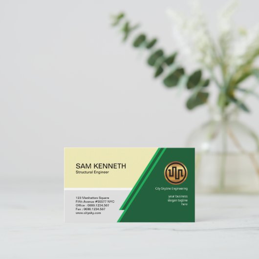 エレガントで創造的な緑のTrapeziumはエンジニアを滑らせます 名刺 (スタンド正面)
