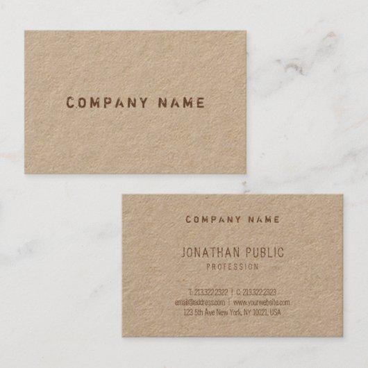 エレガントで動揺してな文字のテンプレートの実質のクラフト紙 名刺 (正面/裏面)