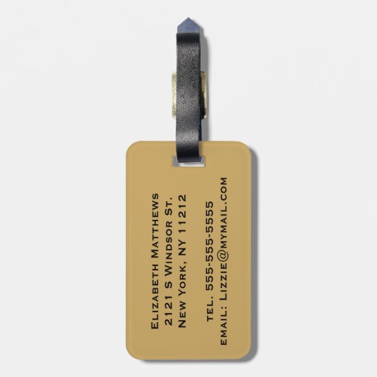 エレガントで及びシンプルでフェイクな金ゴールドおよび青いモノグラム ラゲッジタグ (裏面縦)