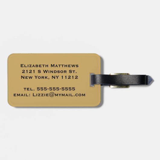 エレガントで及びシンプルでフェイクな金ゴールドおよび青いモノグラム ラゲッジタグ (裏面横)