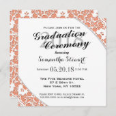 エレガントで及びシンプルなカドミウムオレンジのダマスク織パターン 招待状 (正面/裏面)