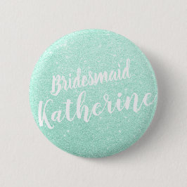 エレガントで及びモダンで真新しい緑のグリッターの新婦付添人 缶バッジ