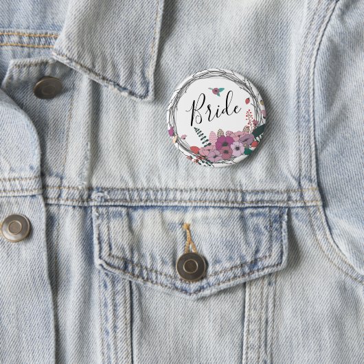 エレガントで及びモダンな花のリースの花嫁 缶バッジ (インサイチュ)