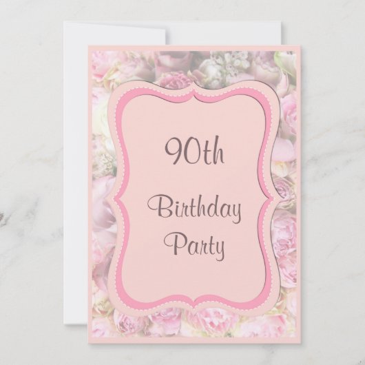 エレガントで及びロマンチックな組み立てられた花束の第90誕生日 招待状 (正面)