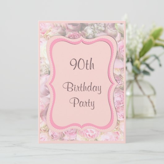 エレガントで及びロマンチックな組み立てられた花束の第90誕生日 招待状 (スタンド正面)