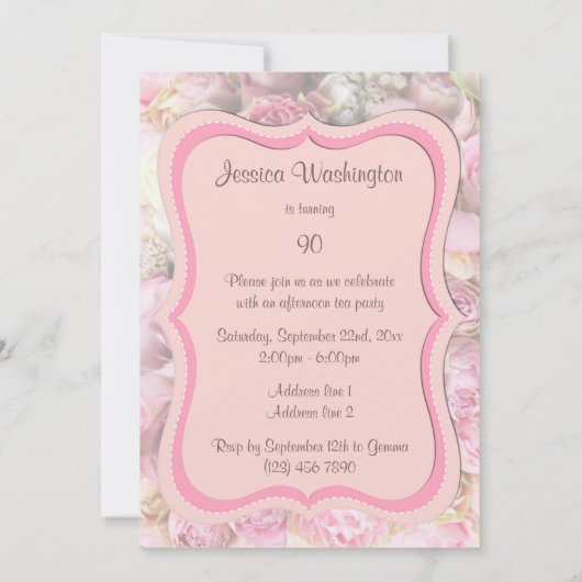 エレガントで及びロマンチックな組み立てられた花束の第90誕生日 招待状 (裏面)