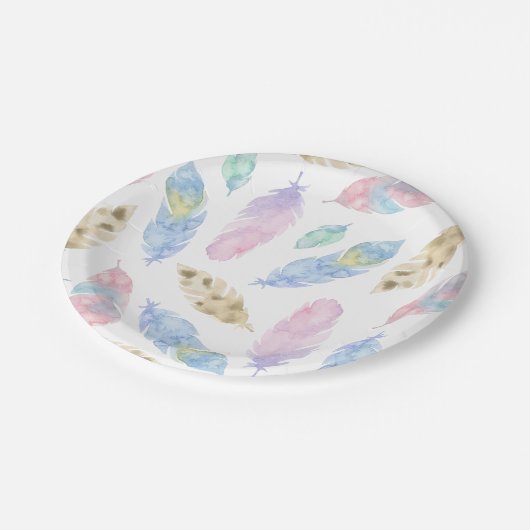 エレガントで及び美しい水彩画の羽|の紙皿 ペーパープレート (アングル)