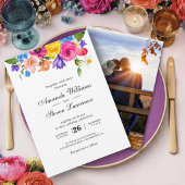 エレガントで大胆なカラフルな水彩花 招待状