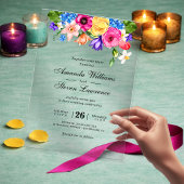 エレガントで大胆な色彩の水彩花柄のウェディング アクリル招待状