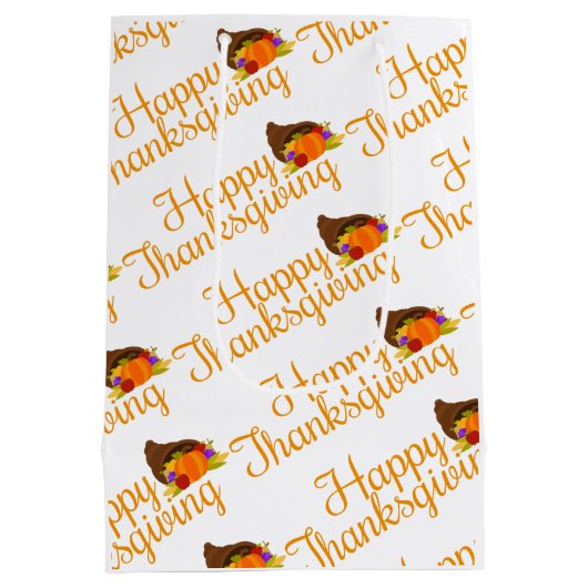 エレガントで幸せな感謝祭の挨拶 ミディアムペーパーバッグ (裏面)