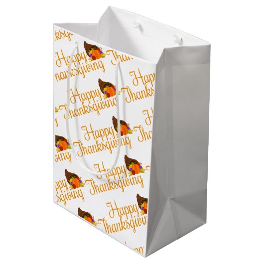 エレガントで幸せな感謝祭の挨拶 ミディアムペーパーバッグ (裏面アングル)