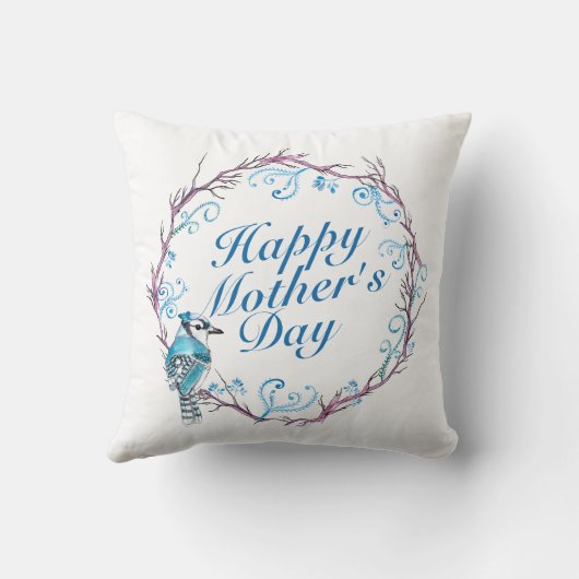 エレガントで幸せな母の日の青いリース|の枕 クッション (裏面)