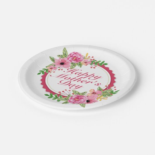 エレガントで幸せな母の日フレームの紙皿 ペーパープレート (アングル)