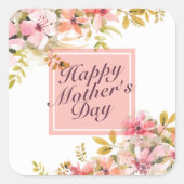 エレガントで幸せな母の日花フレームのステッカー スクエアシール (正面)