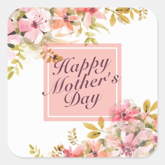 エレガントで幸せな母の日花フレームのステッカー スクエアシール (正面)
