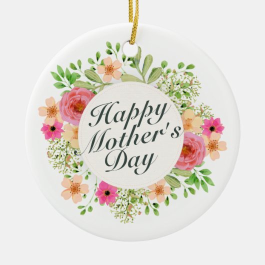 エレガントで幸せな母の日花フレーム|のオーナメント セラミックオーナメント (正面)