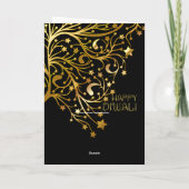 エレガントで幸せなDiwaliは光沢がある黒い金ゴールドを主演します カード (裏面)