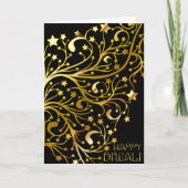 エレガントで幸せなDiwaliは光沢がある黒い金ゴールドを主演します カード (正面)