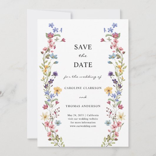 エレガントで幻想的な野の花ガーデンウェディング セーブザデート (正面)