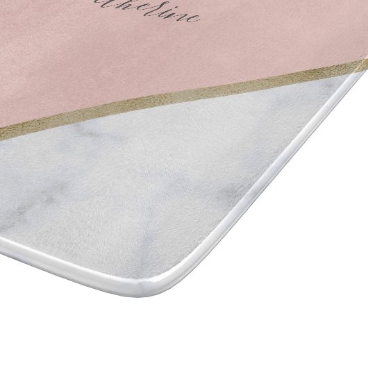 エレガントで幾何学的なばら色の金ゴールドのグリッターの白の大理石 カッティングボード (角)