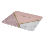 エレガントで幾何学的なばら色の金ゴールドのグリッターの白の大理石 カッティングボード (角)