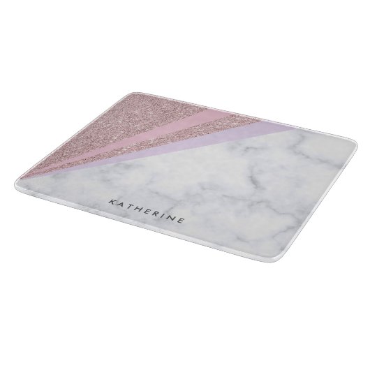 エレガントで幾何学的なばら色の金ゴールドのグリッターの白の大理石 カッティングボード (角)