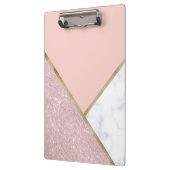 エレガントで幾何学的なばら色の金ゴールドのグリッターの白の大理石 クリップボード (左)