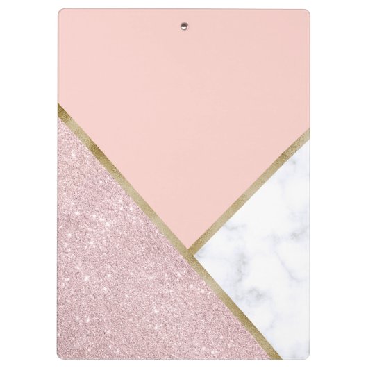 エレガントで幾何学的なばら色の金ゴールドのグリッターの白の大理石 クリップボード (裏面)