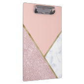 エレガントで幾何学的なばら色の金ゴールドのグリッターの白の大理石 クリップボード (右)