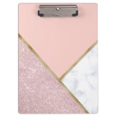エレガントで幾何学的なばら色の金ゴールドのグリッターの白の大理石 クリップボード (正面)