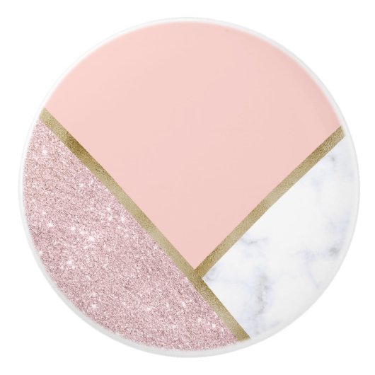 エレガントで幾何学的なばら色の金ゴールドのグリッターの白の大理石 セラミックノブ (正面)