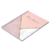 エレガントで幾何学的なばら色の金ゴールドのグリッターの白の大理石 ノートブック (左側)