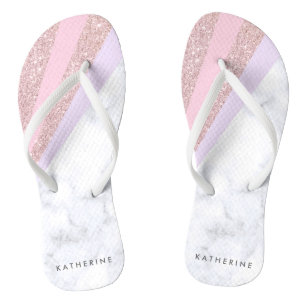 エレガントで幾何学的なばら色の金ゴールドのグリッターの白の大理石 ビーチサンダル