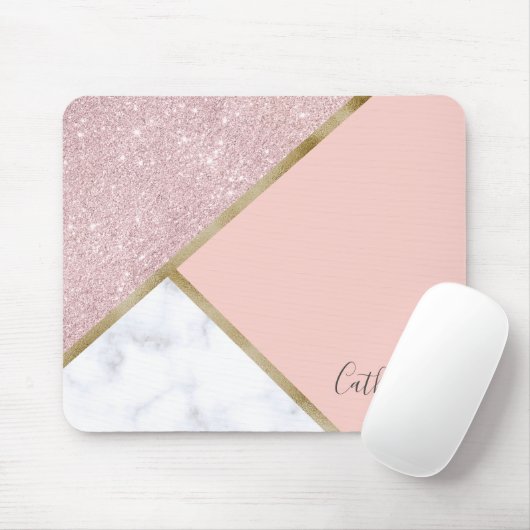 エレガントで幾何学的なばら色の金ゴールドのグリッターの白の大理石 マウスパッド (マウス)